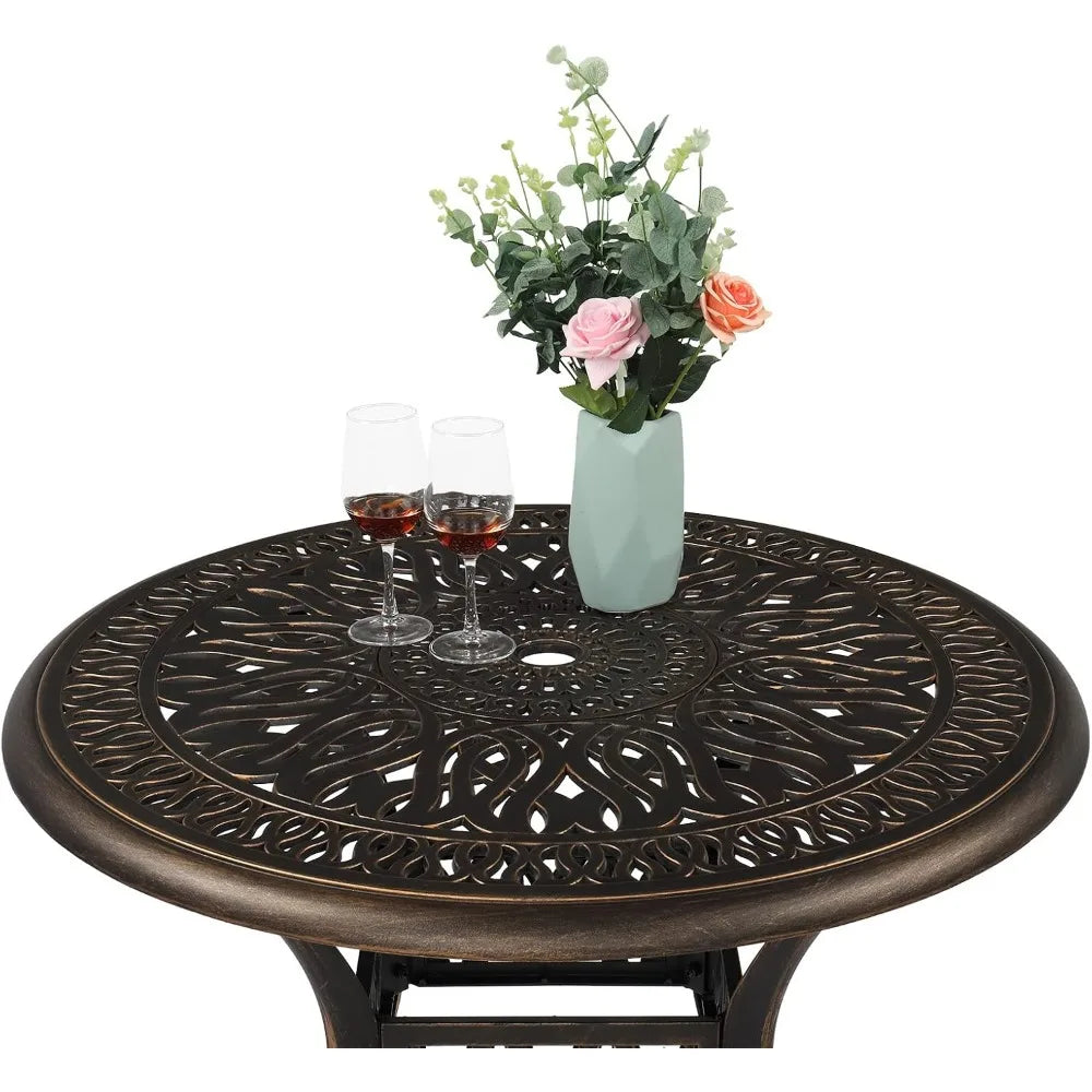 35.4' Diameter Patio Dining Table with Umbrella Hole, Cast Aluminum for Outdoor Garden Use