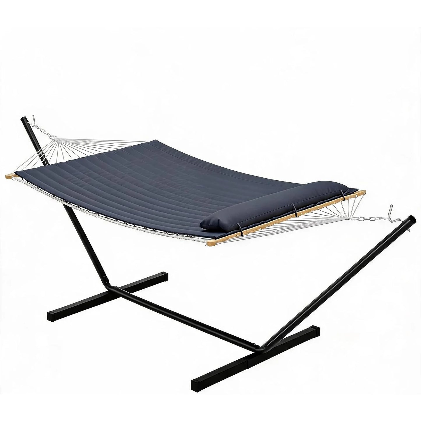 2 Person Double Hammock with Stand, Heavy Duty Outdoor Hammock with Adjustable Steel Frame & Pillow, Portable Camping Hammock for Patio Backyard Beach Garden