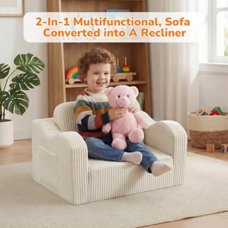 Toddler Couch Fold Out 2-in-1 Convertible Sofa Bed with Soft Corduroy Cover, High-Density Foam Toddler Chair for Ages 1 3, Fold