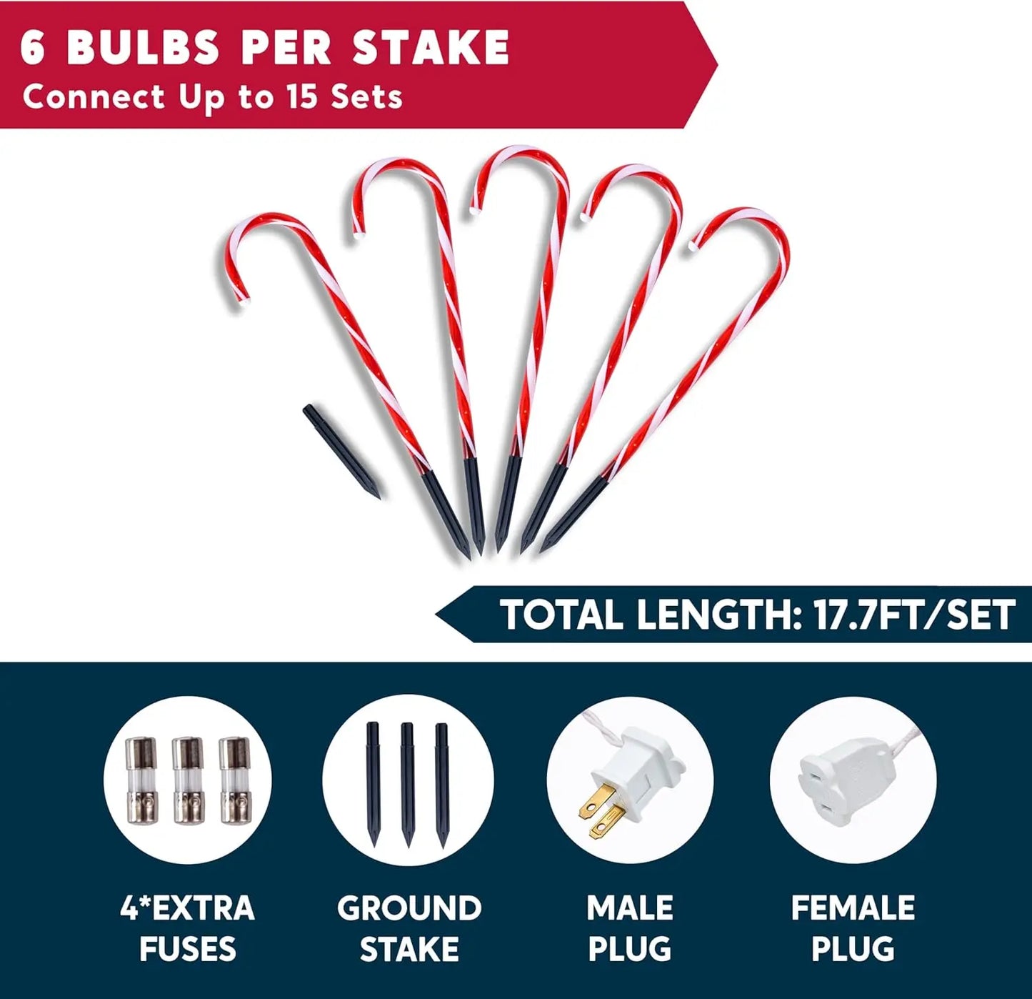 Joyfy Christmas Candy Cane Pathway Lights 12 Pack Warm White