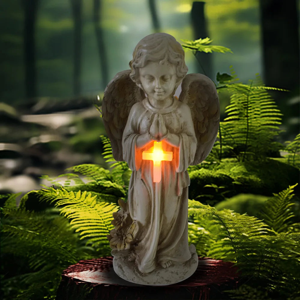 Solar Angel Statue Outdoor Garden Decor Resin Lighted Angel For Yard