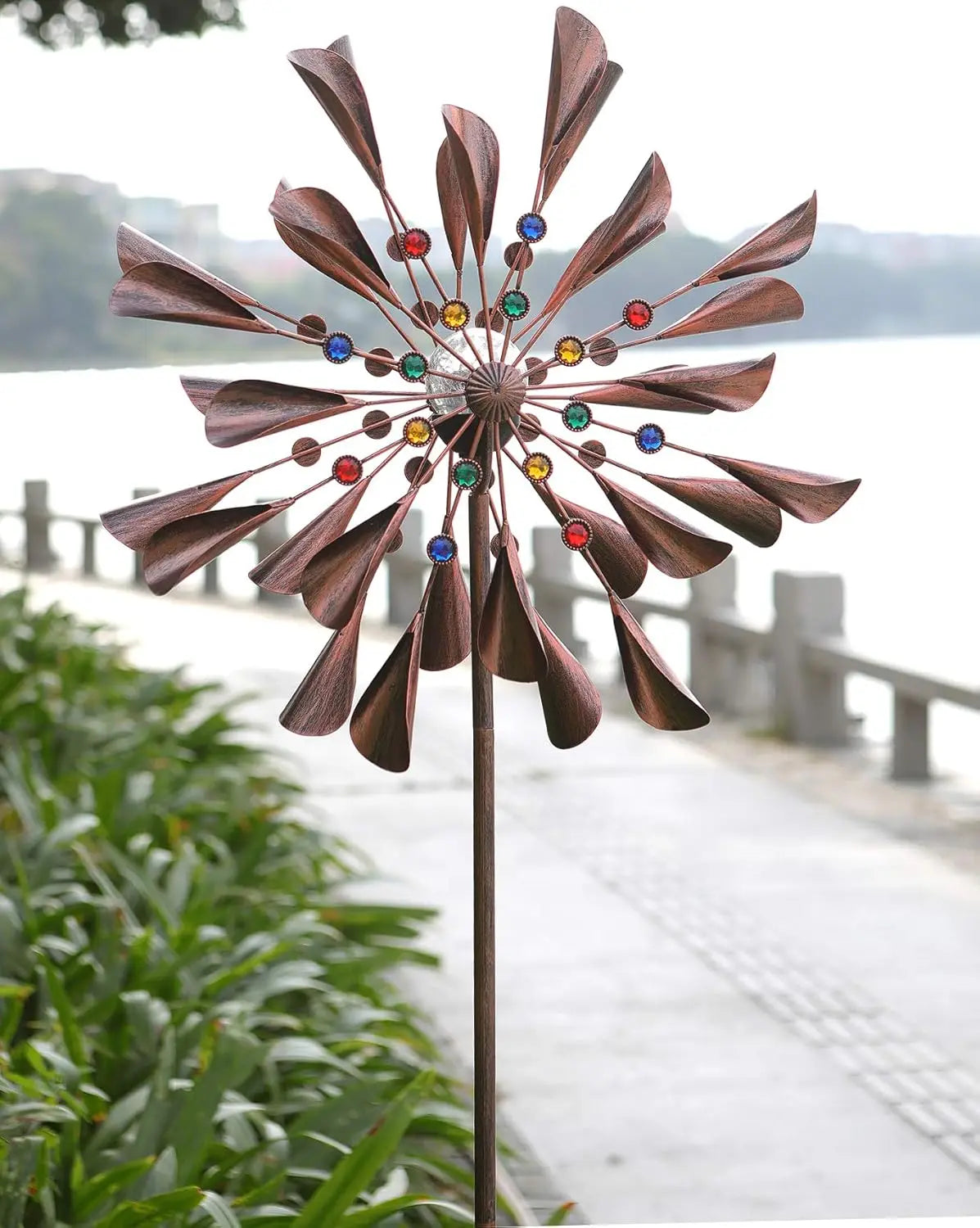 Solar Powered Kinetic Wind Spinner With LED for Patio Garden