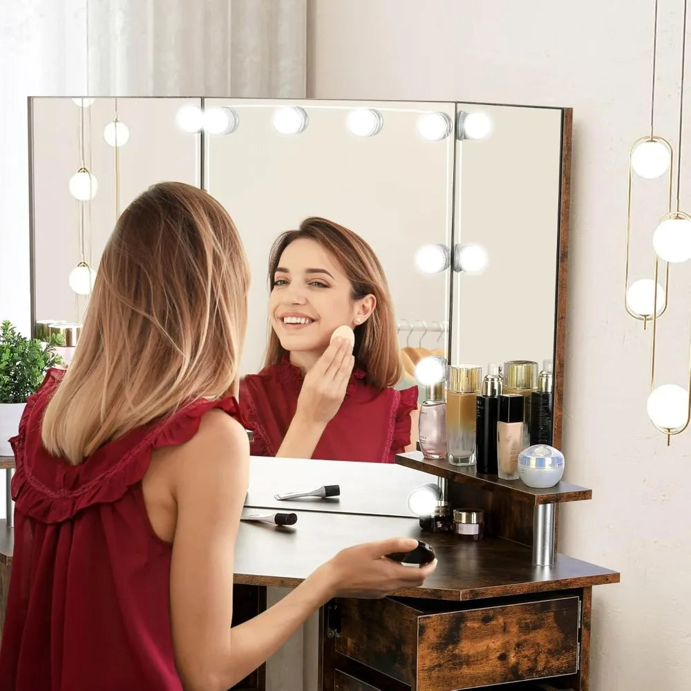 Vanity with Lights - Makeup Vanity Desk with Power Outlet, 3 Color Lighting Options Brightness Adjustable, Vanity, Customized