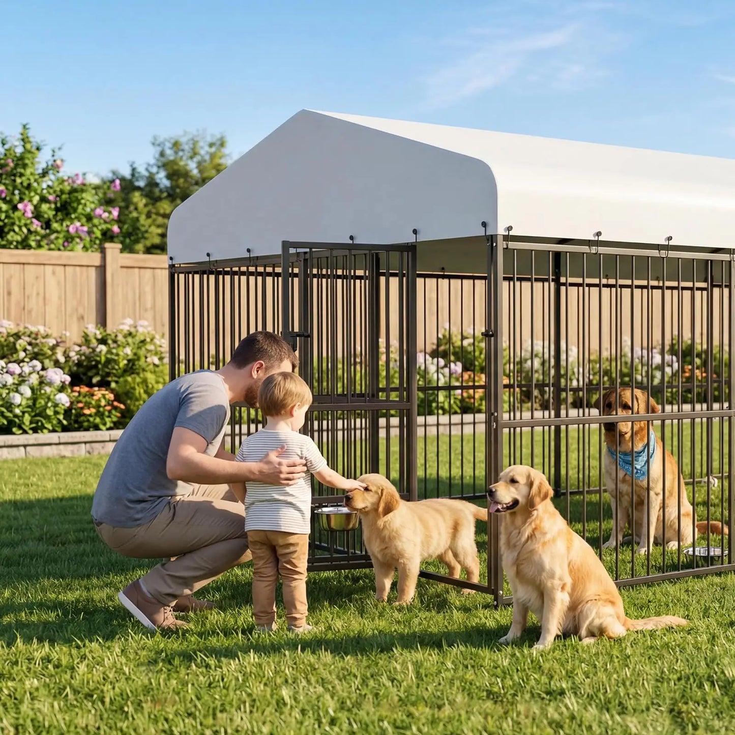 HiMISS Heavy Duty Outdoor Dog Kennel With Waterproof Cover And Feeding Door