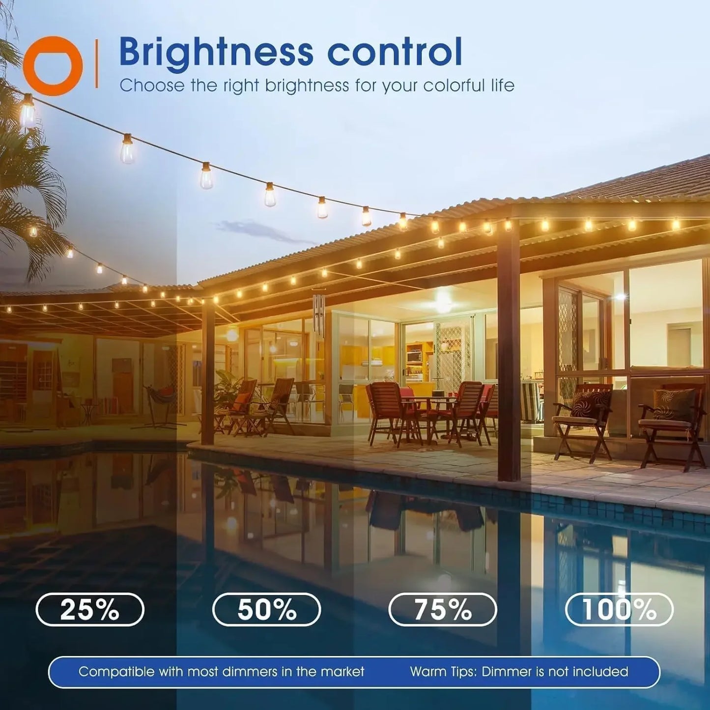 MIMIRGB Led Outdoor String Lights Waterproof Patio With Dimmable Bulbs