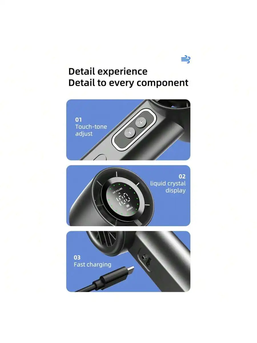 Portable Handheld Bladeless Fan With LED Display Rechargeable USB Personal Fan For Travel Outdoor