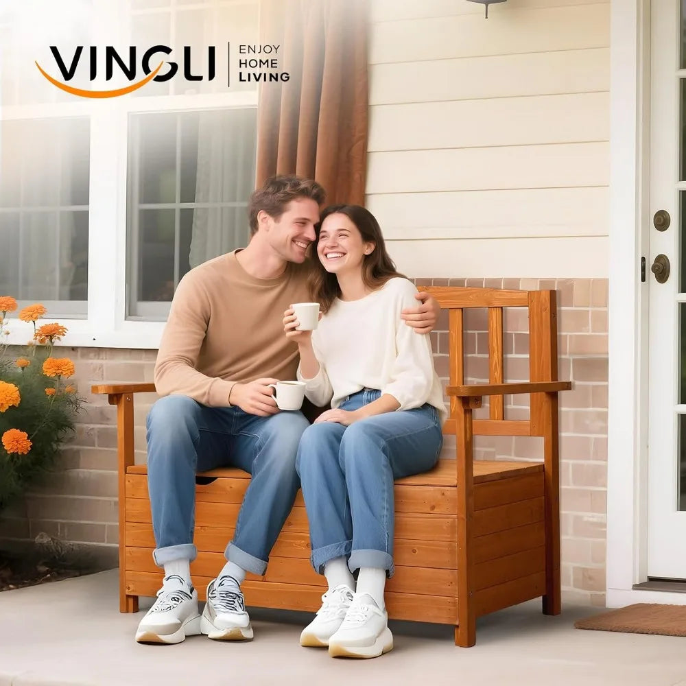 Large Outdoor Wood Storage Bench with Seating for Deck, Patio, and Garden