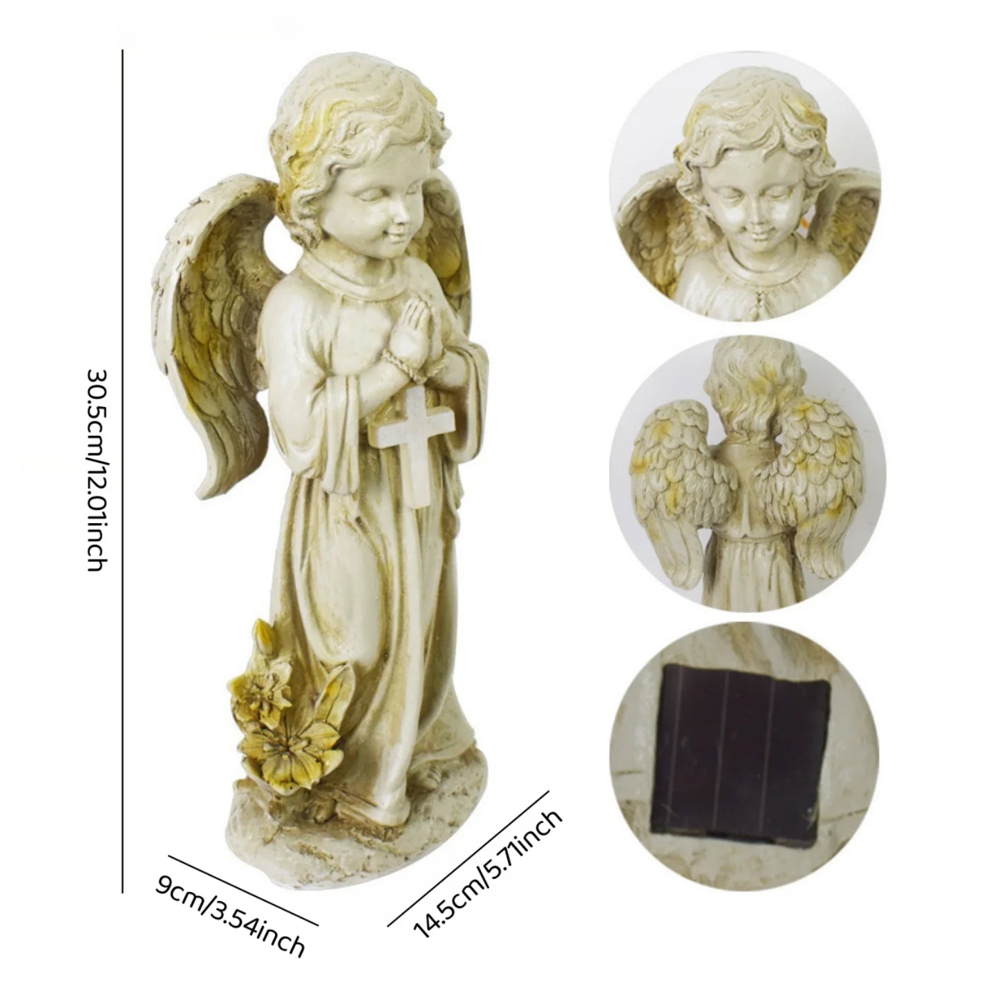 Solar Angel Statue Outdoor Garden Decor Resin Lighted Angel For Yard
