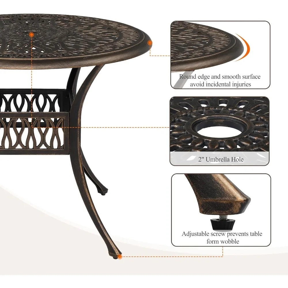 35.4' Diameter Patio Dining Table with Umbrella Hole, Cast Aluminum for Outdoor Garden Use