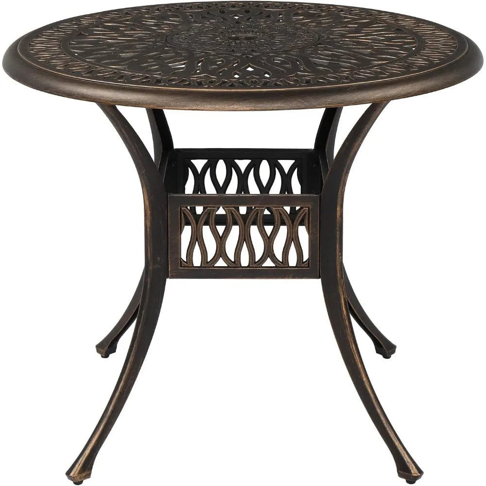 35.4' Diameter Patio Dining Table with Umbrella Hole, Cast Aluminum for Outdoor Garden Use