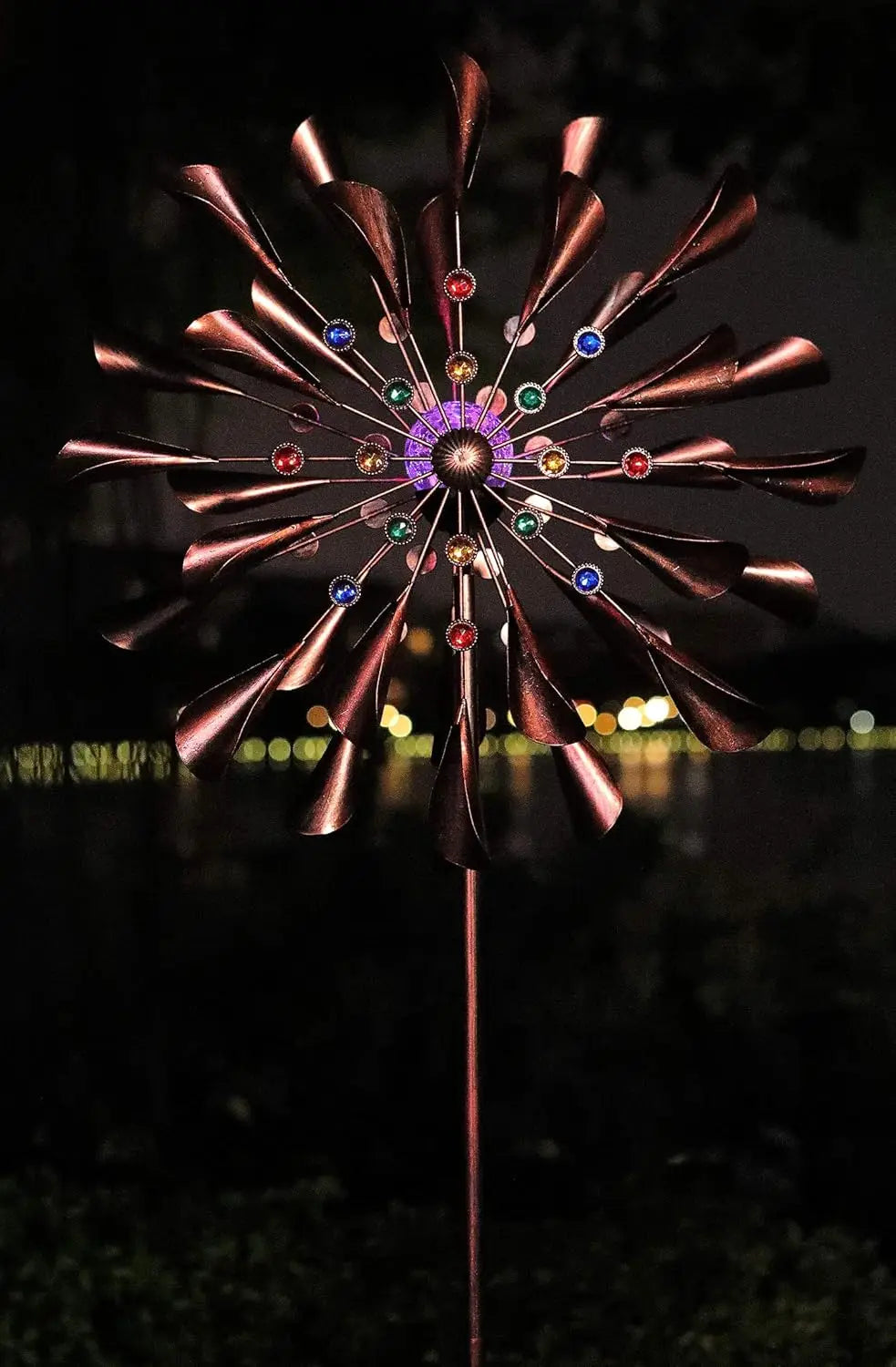 Solar Powered Kinetic Wind Spinner With LED for Patio Garden