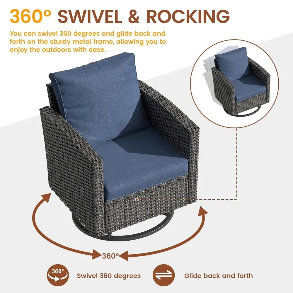 Patio Furniture Set, 6 Pieces Outdoor Sectional Couch with Swivel Rocking Chair, Gray Wicker Rattan Sofa with Side, Customized
