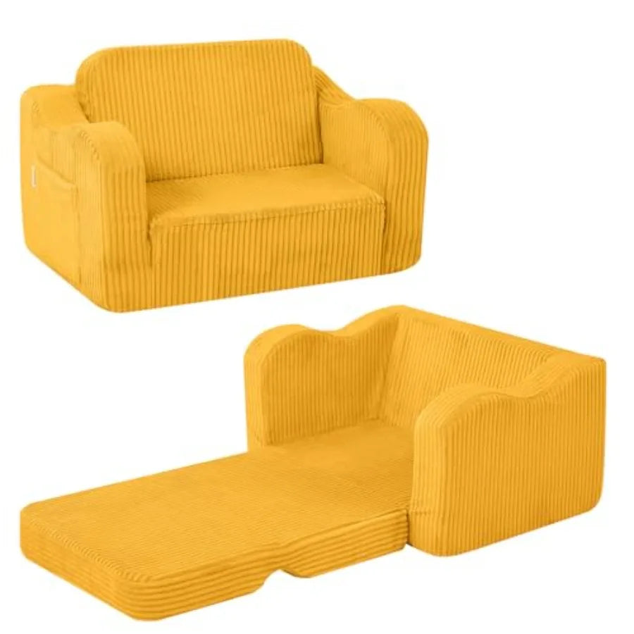 Toddler Couch Fold Out 2-in-1 Convertible Sofa Bed with Soft Corduroy Cover, High-Density Foam Toddler Chair for Ages 1 3, Fold