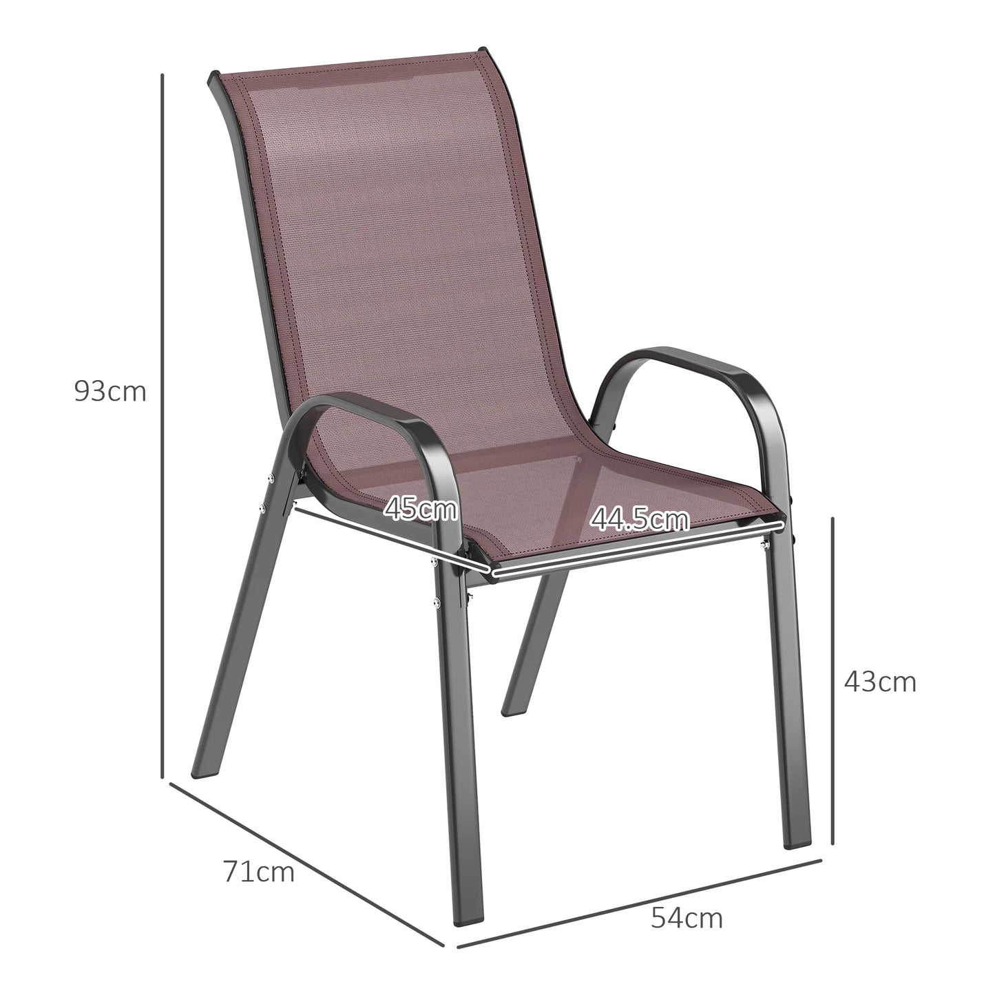 Set of 4 Patio Dining Chairs, Stackable Outdoor Chairs, Brown
