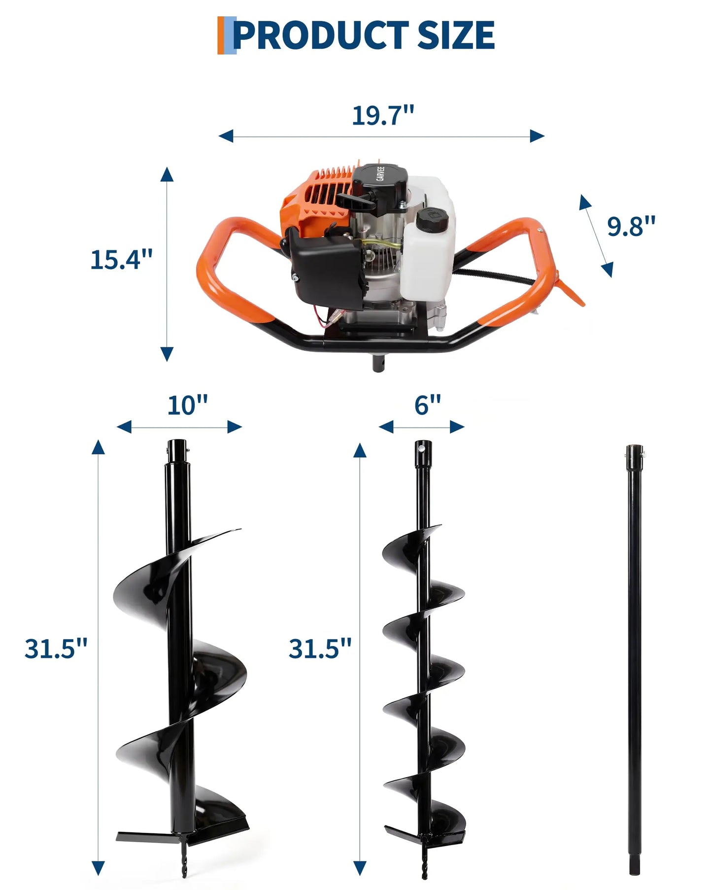HiMISS Gas Powered Earth Auger Post Hole Digger With Bits