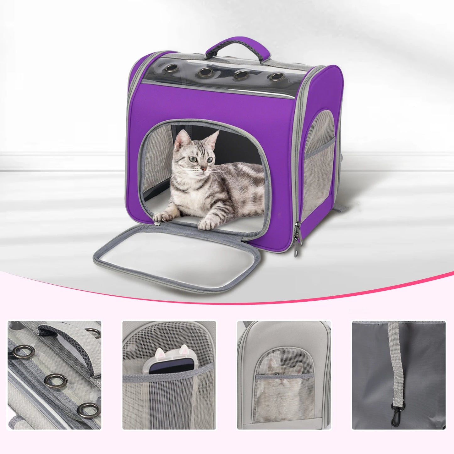 Foldable Breathable Cat Backpack With Front Opening And Mesh Window