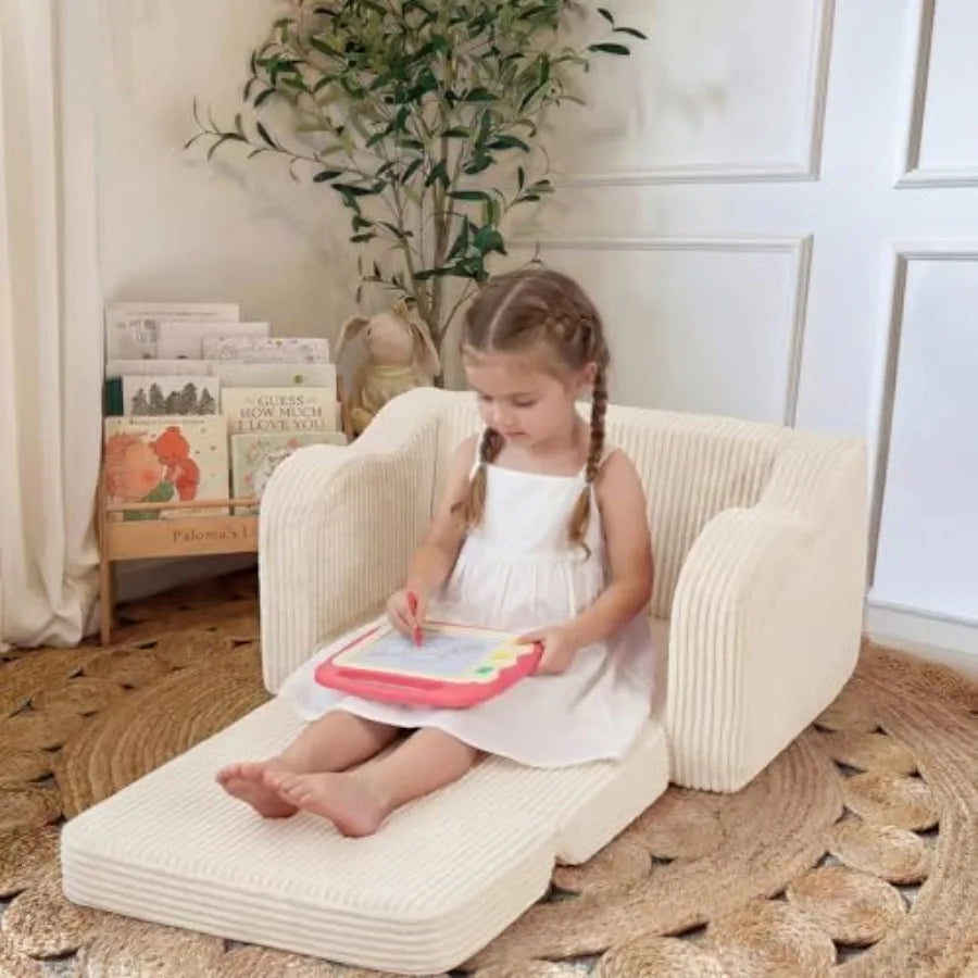 Toddler Couch Fold Out 2-in-1 Convertible Sofa Bed with Soft Corduroy Cover, High-Density Foam Toddler Chair for Ages 1 3, Fold