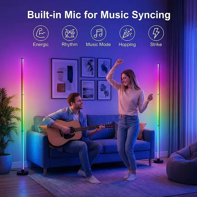 Music Sync RGB LED Floor Lamp Dynamic Color Changing Standing Light Romantic Ambient Light for Weddings, Parties, Hotels, Bedrooms, Gaming Rooms & Football Matches, Ideal Festival Gift