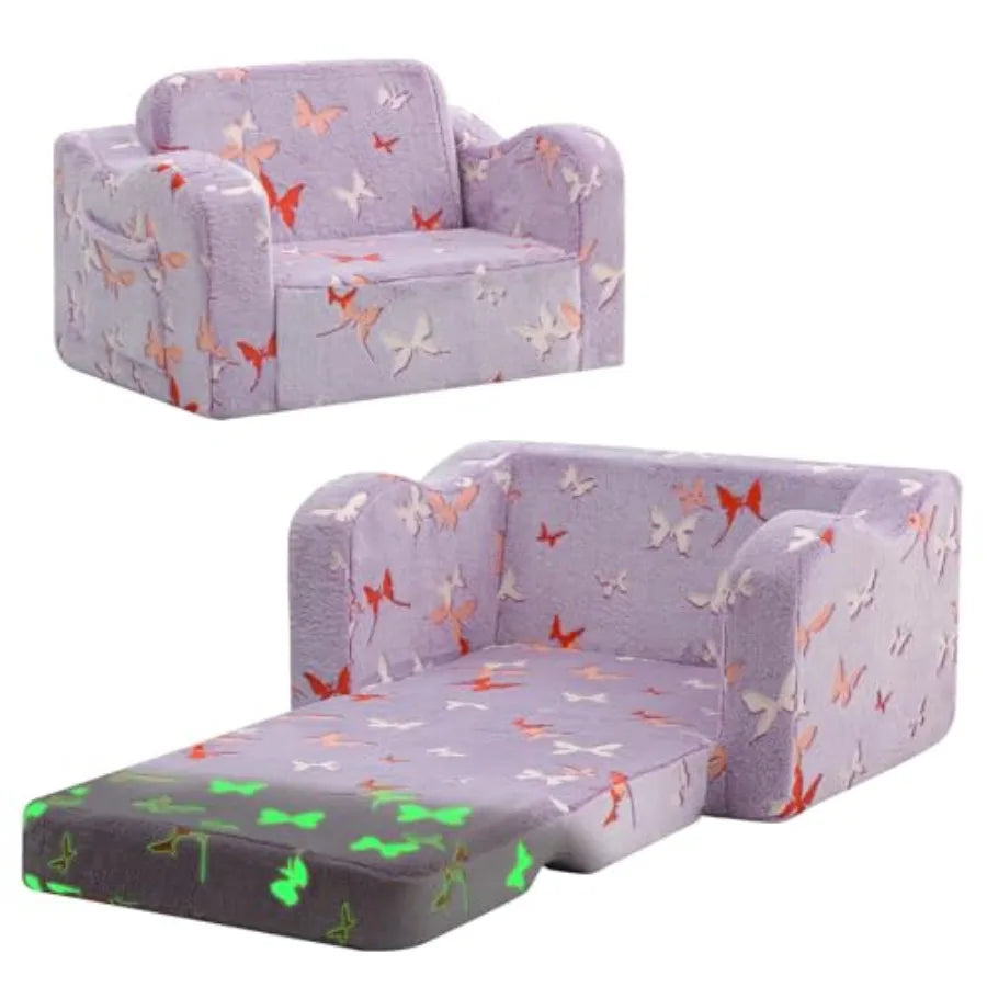 Toddler Couch Fold Out 2-in-1 Convertible Sofa Bed with Soft Corduroy Cover, High-Density Foam Toddler Chair for Ages 1 3, Fold