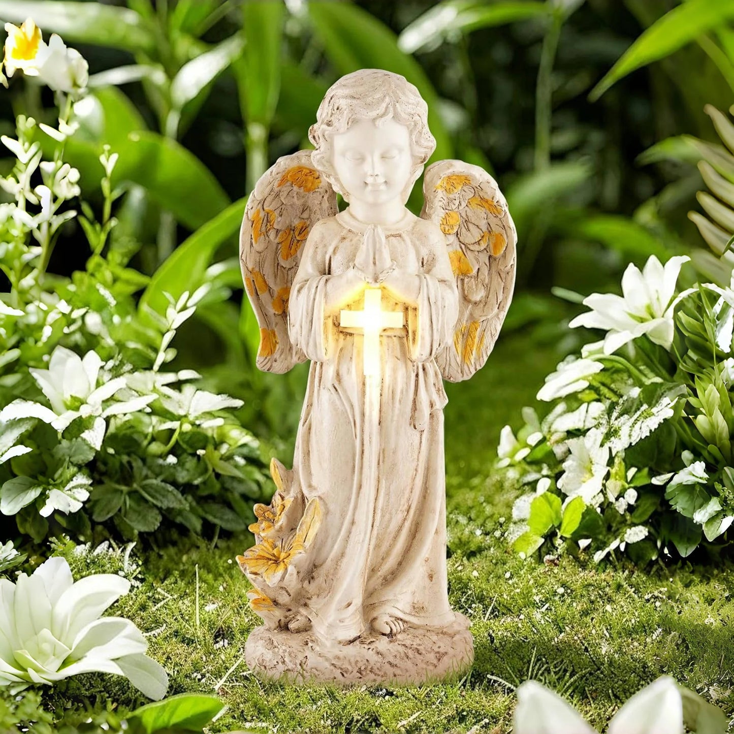 Solar Angel Statue Outdoor Garden Decor Resin Lighted Angel For Yard