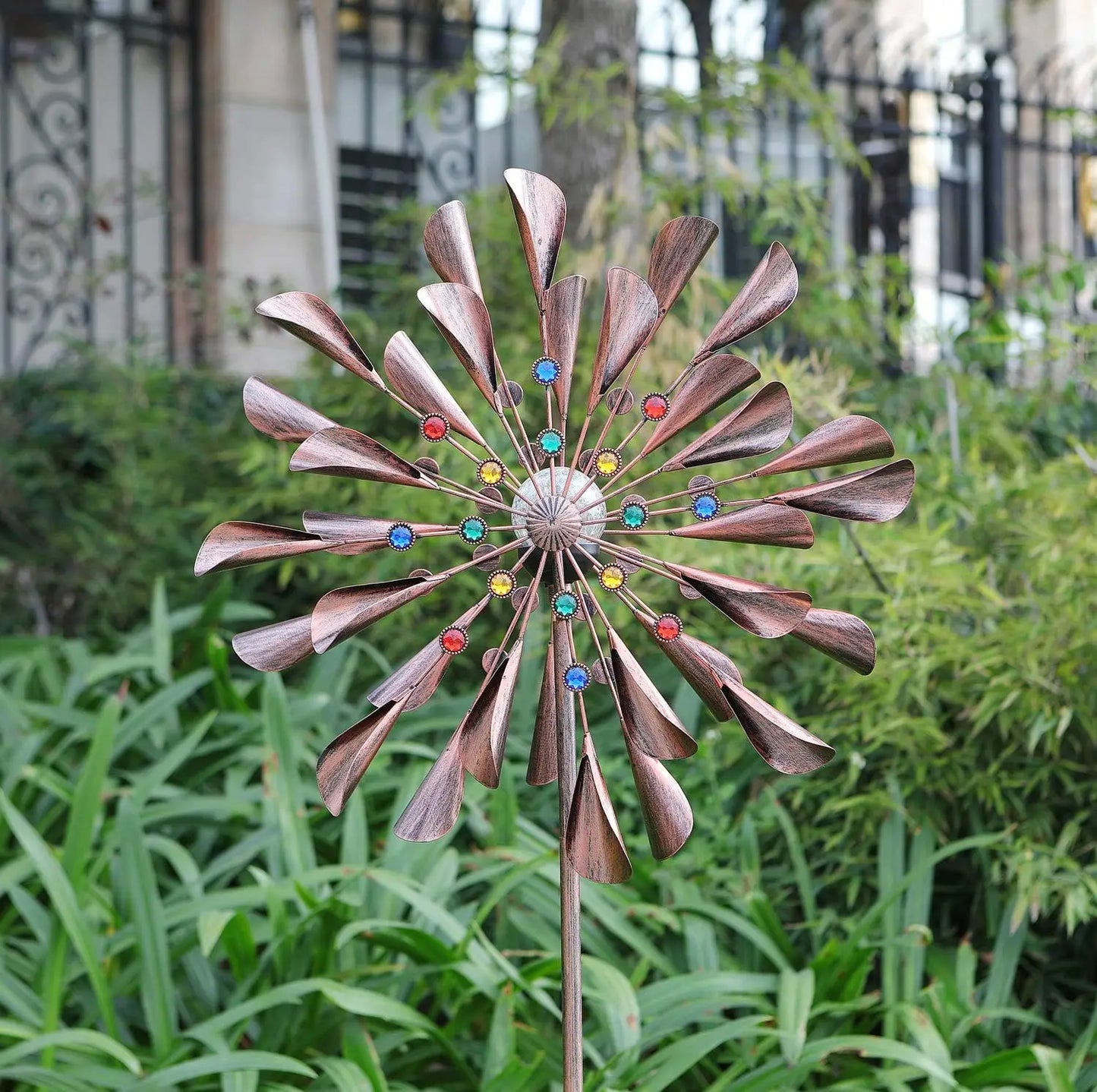 Solar Powered Kinetic Wind Spinner With LED for Patio Garden
