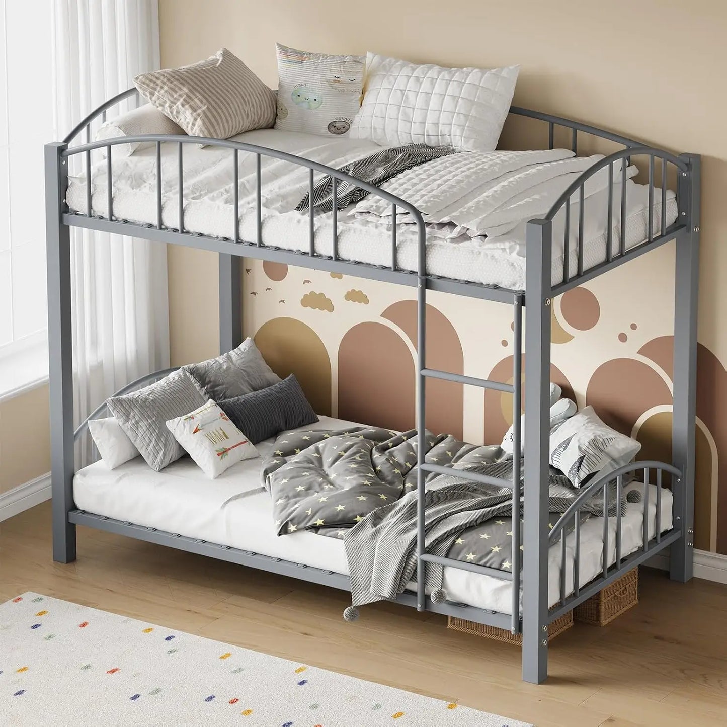 Bunk Bed Twin Over Twin Metal Loft Bed Bunk Beds Twin Over Full Size with Heightened Safety Guardrail Ladder for School Bedroom