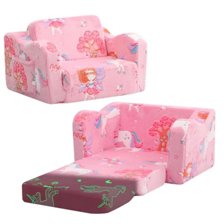 Toddler Couch Fold Out 2-in-1 Convertible Sofa Bed with Soft Corduroy Cover, High-Density Foam Toddler Chair for Ages 1 3, Fold