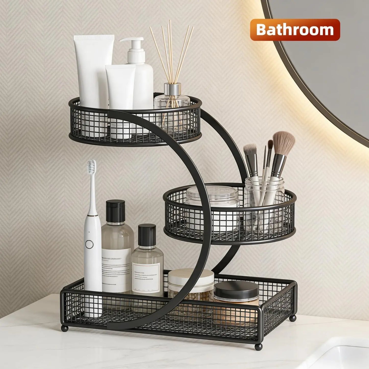 3 Layer Extra Large Cosmetic Storage Rack Polished Metal No Assembly Required for Bathroom Countertop Dressing Table Vanity
