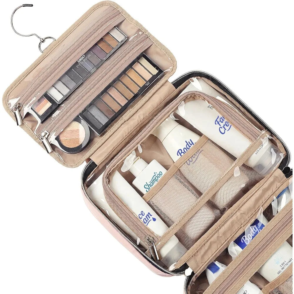 Pink Travel Hanging Toiletry Bag for Women Medium Size Portable Cosmetic Organizer for Makeup Brushes Shampoo Conditioner Accessories