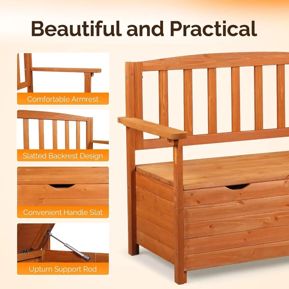 Large Outdoor Wood Storage Bench with Seating for Deck, Patio, and Garden