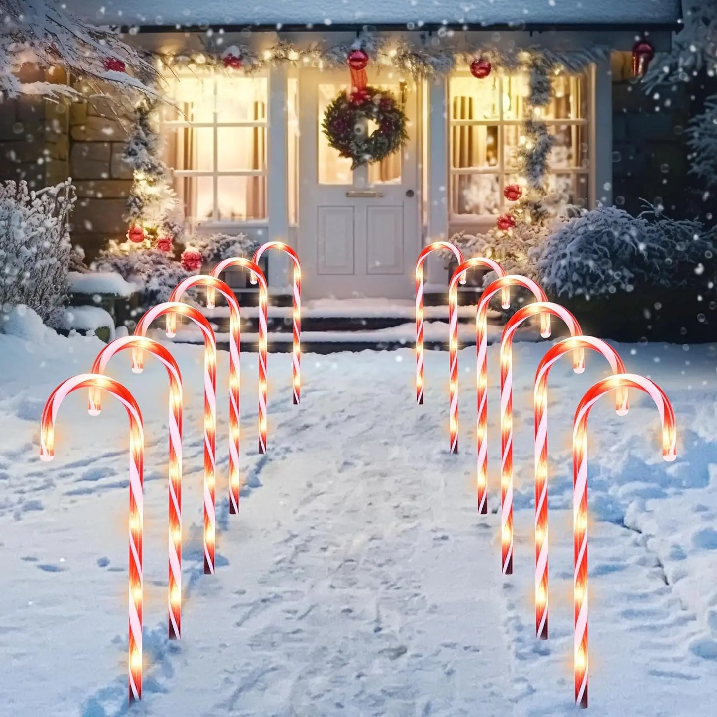 Joyfy Christmas Candy Cane Pathway Lights 12 Pack Warm White