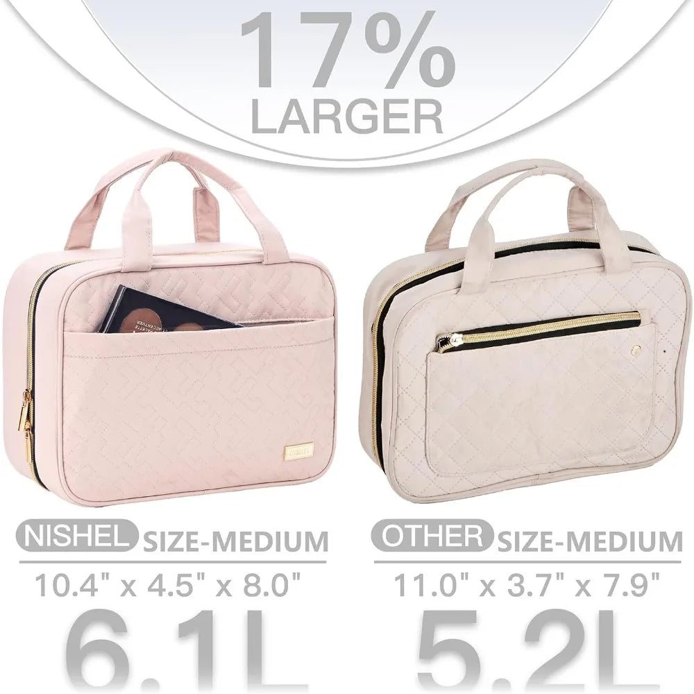 Pink Travel Hanging Toiletry Bag for Women Medium Size Portable Cosmetic Organizer for Makeup Brushes Shampoo Conditioner Accessories
