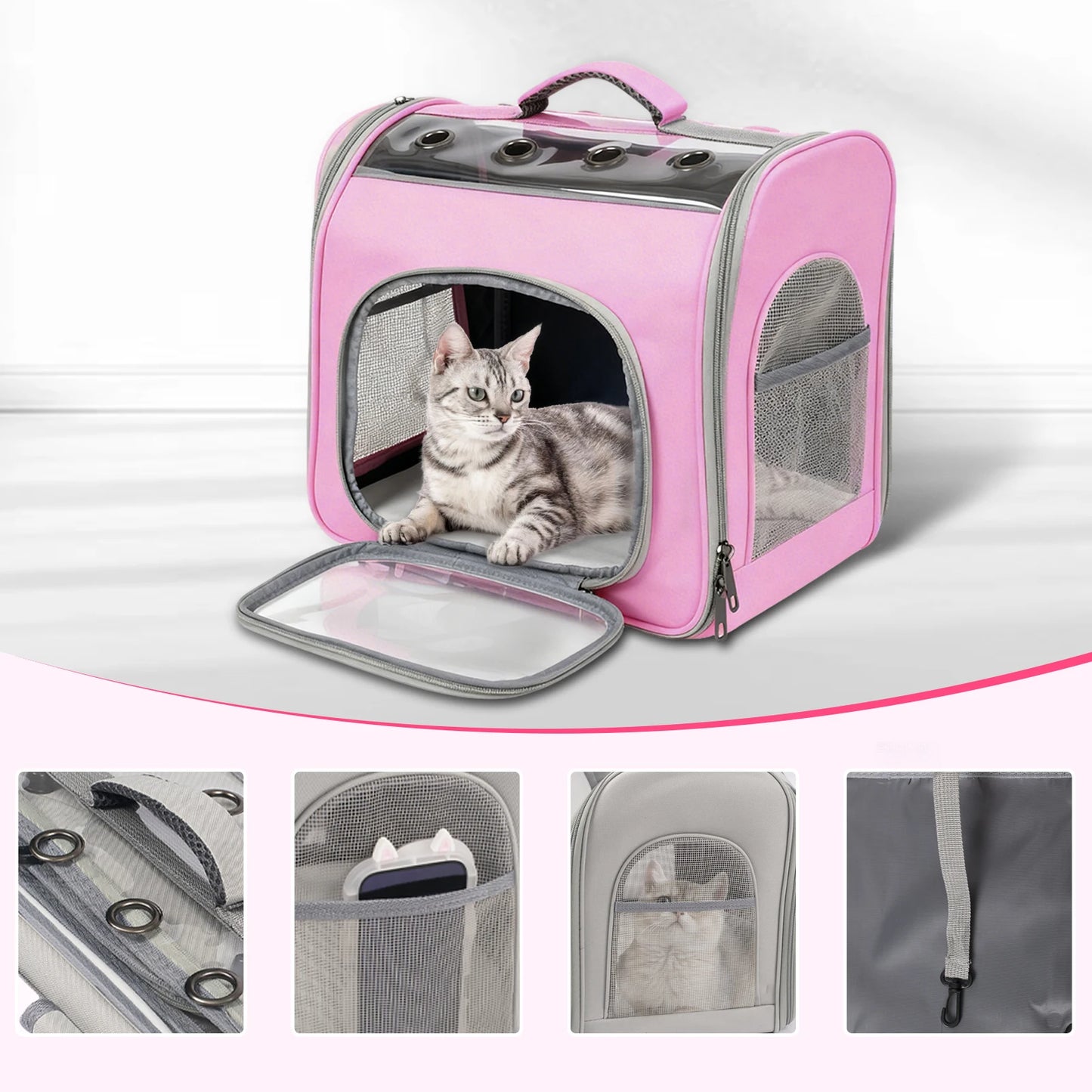 Foldable Breathable Cat Backpack With Front Opening And Mesh Window