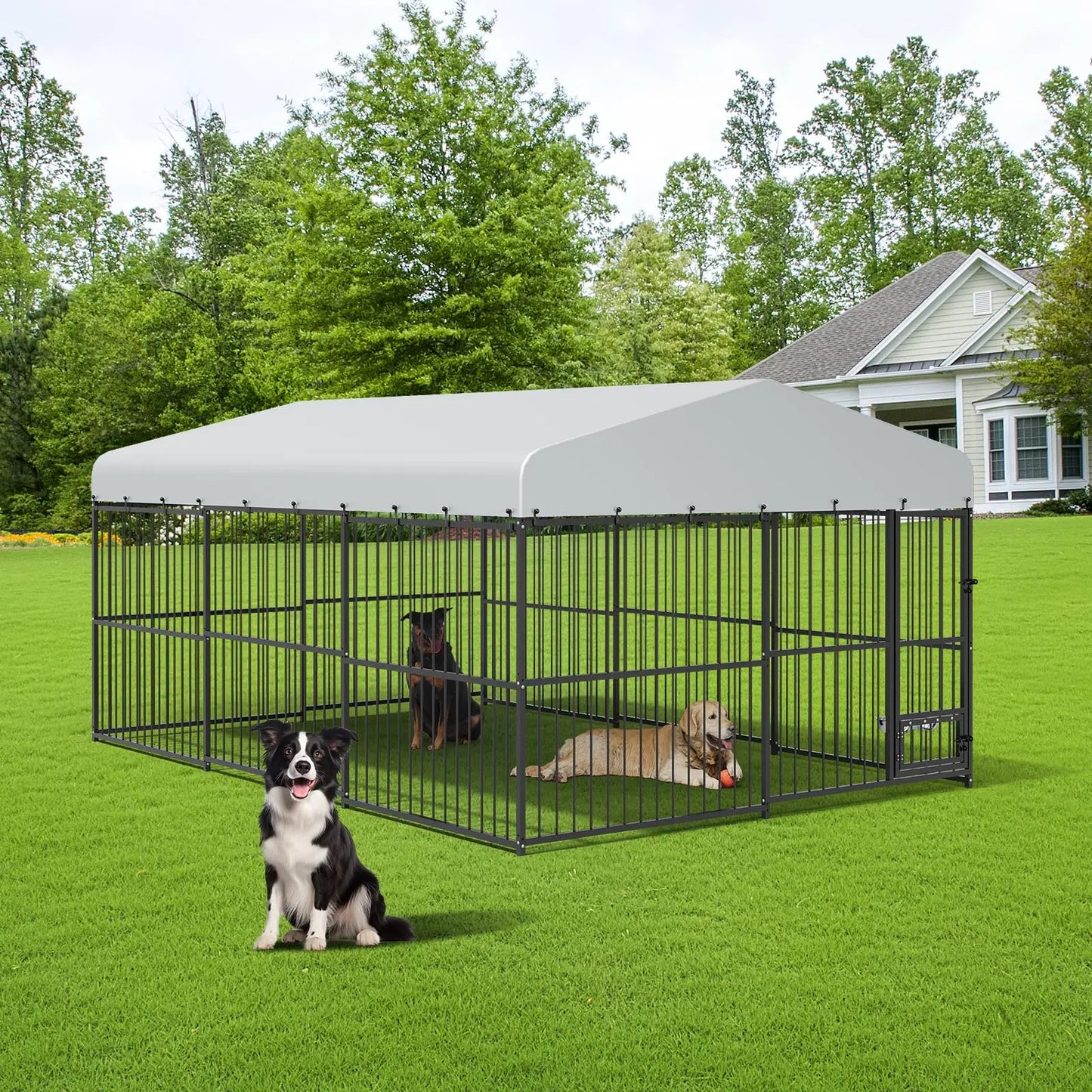 HiMISS Heavy Duty Outdoor Dog Kennel With Waterproof Cover And Feeding Door