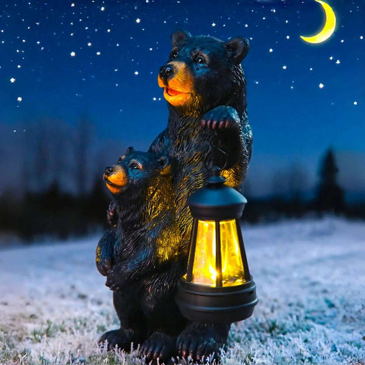 Solar Bear Mother And Cub Garden Statue Light Lantern