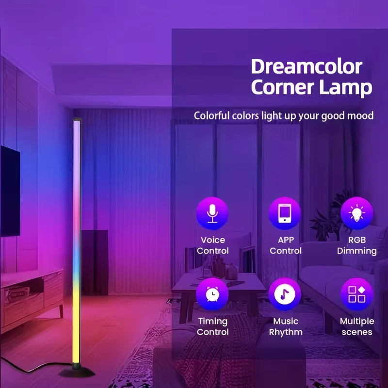 Music Sync RGB LED Floor Lamp Dynamic Color Changing Standing Light Romantic Ambient Light for Weddings, Parties, Hotels, Bedrooms, Gaming Rooms & Football Matches, Ideal Festival Gift