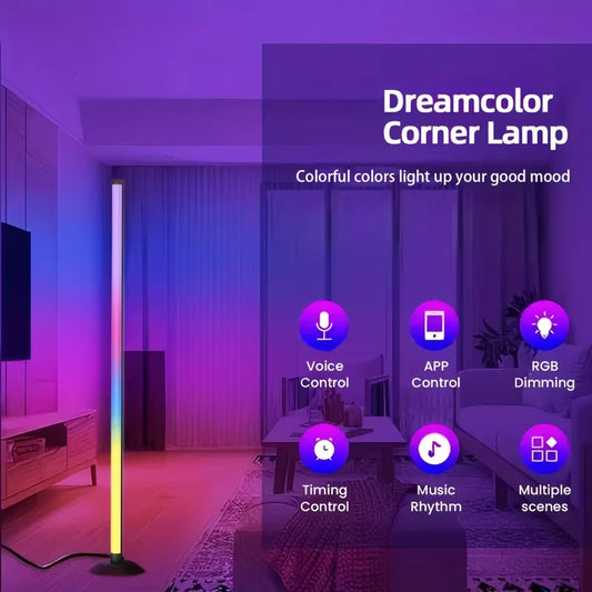 Music Sync RGB LED Floor Lamp Dynamic Color Changing Standing Light Romantic Ambient Light for Weddings, Parties, Hotels, Bedrooms, Gaming Rooms & Football Matches, Ideal Festival Gift