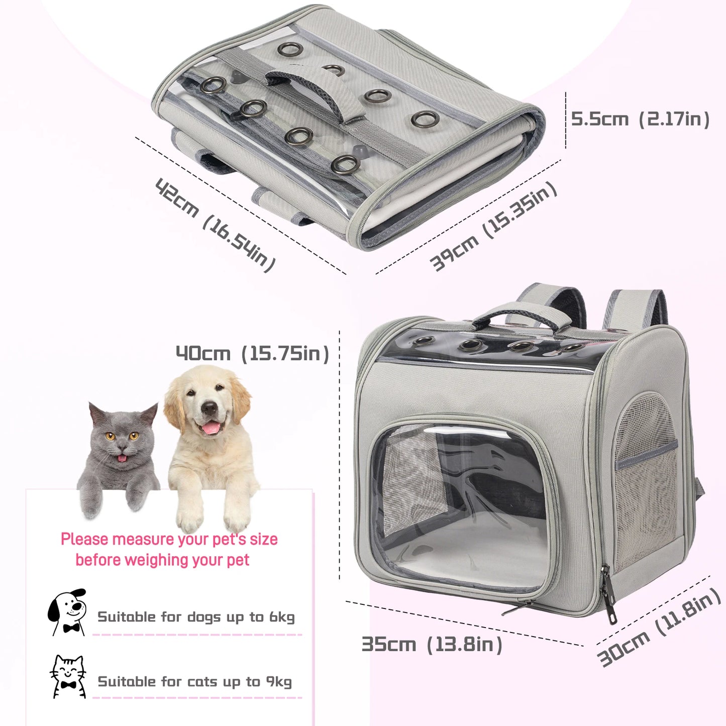 Foldable Breathable Cat Backpack With Front Opening And Mesh Window
