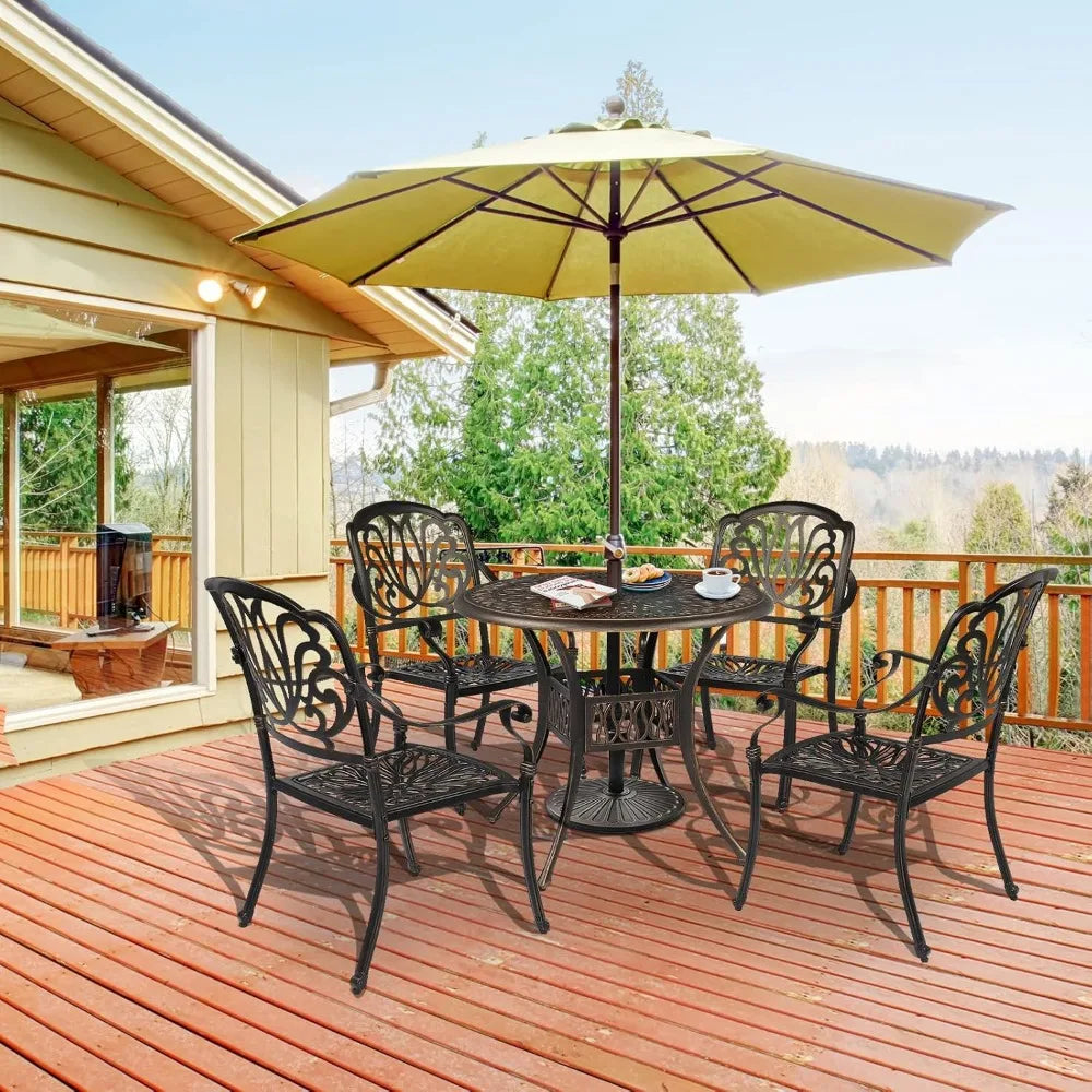 35.4' Diameter Patio Dining Table with Umbrella Hole, Cast Aluminum for Outdoor Garden Use