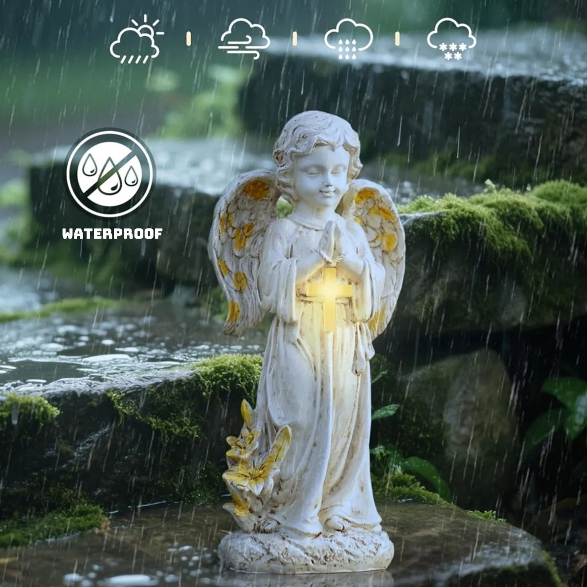 Solar Angel Statue Outdoor Garden Decor Resin Lighted Angel For Yard