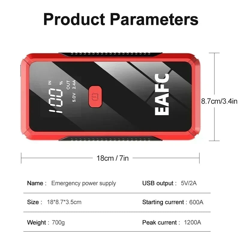 EAFC 12V Car Jump Starter 600A-2000A Portable Power Bank