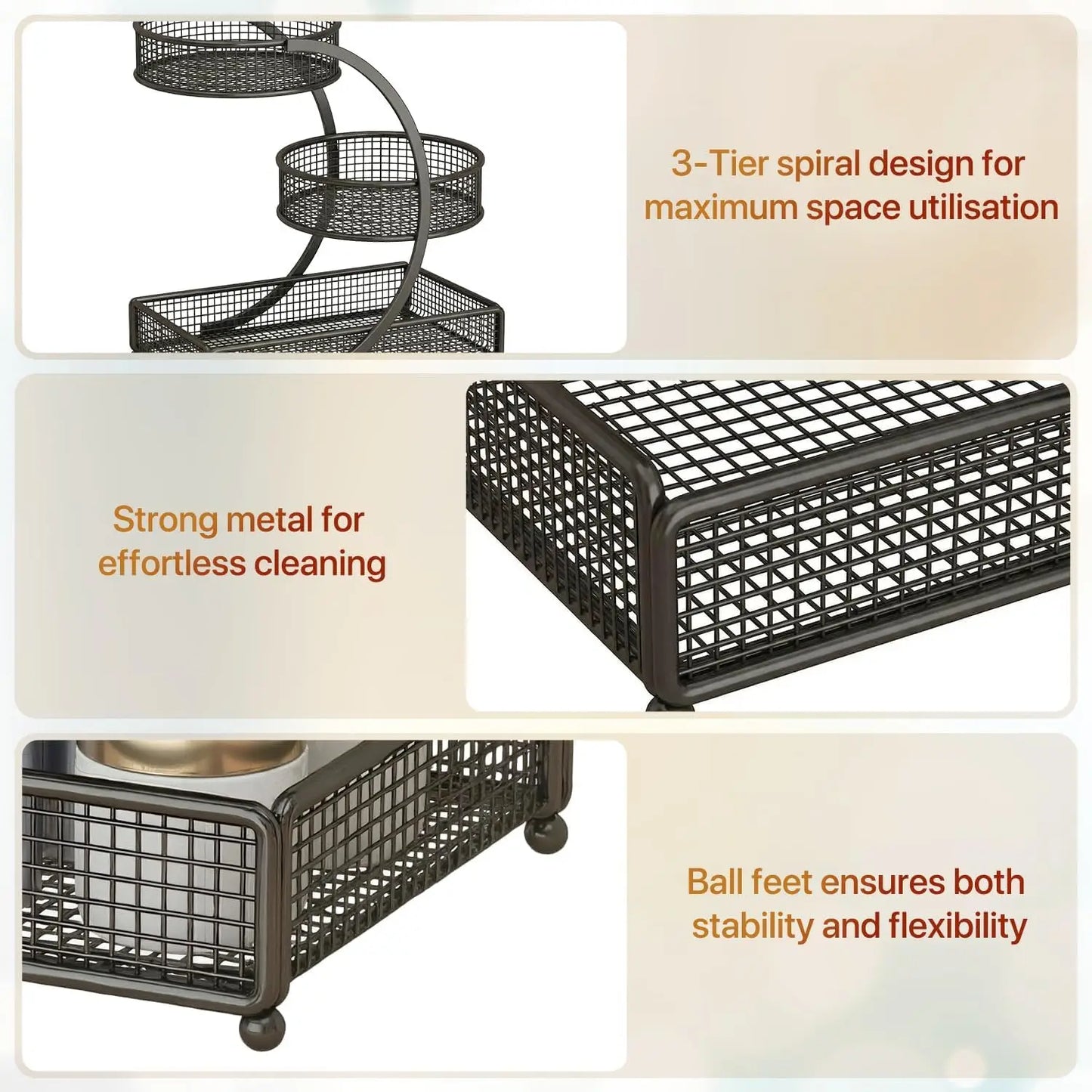3 Layer Extra Large Cosmetic Storage Rack Polished Metal No Assembly Required for Bathroom Countertop Dressing Table Vanity