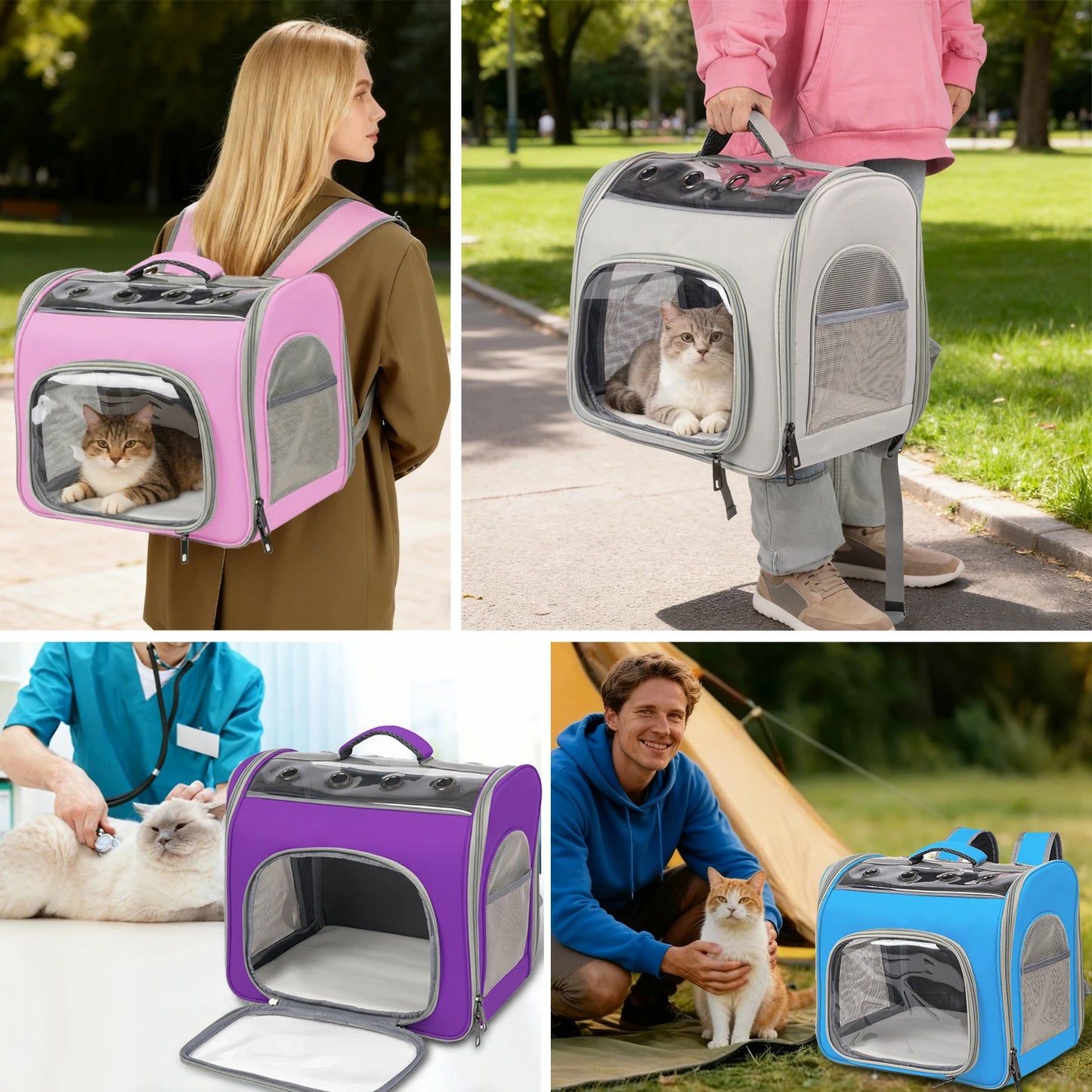 Foldable Breathable Cat Backpack With Front Opening And Mesh Window