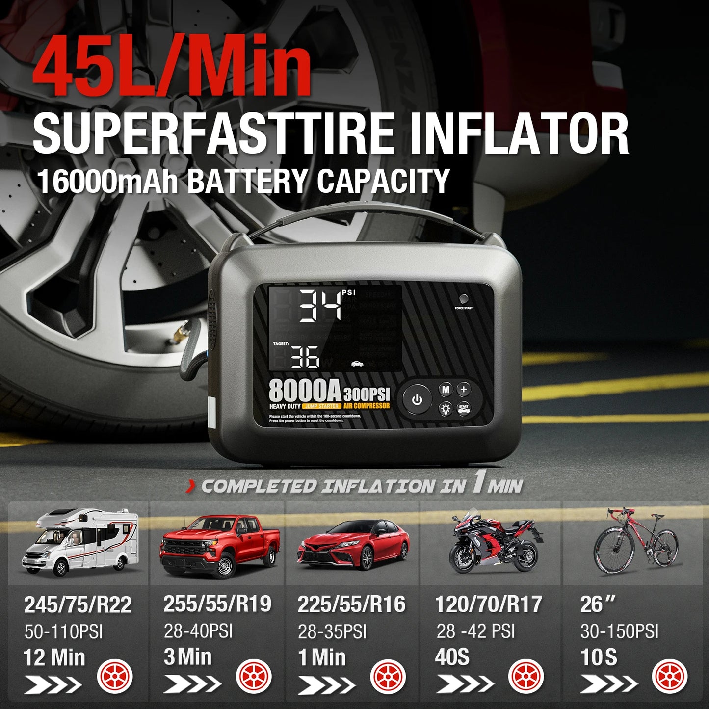 AdoreTrip 8000A Heavy Duty Jump Starter With Air Pump