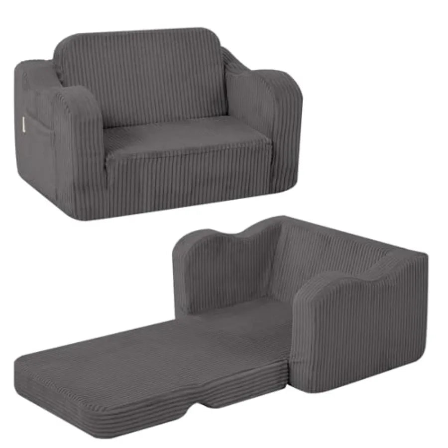 Toddler Couch Fold Out 2-in-1 Convertible Sofa Bed with Soft Corduroy Cover, High-Density Foam Toddler Chair for Ages 1 3, Fold