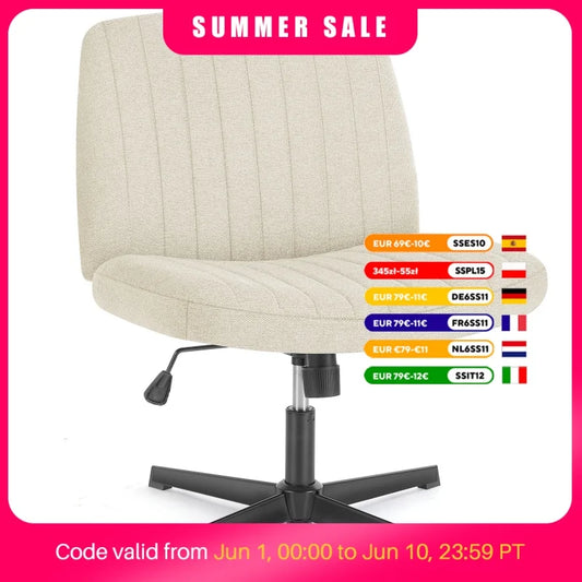 JHK Cross Legged Office Living Room Rocking Gaming Chair Armless Wide Desk Adjustable Swivel Fabric Task Vanity Home Office