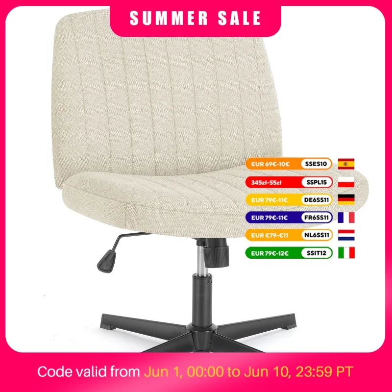 JHK Cross Legged Office Living Room Rocking Gaming Chair Armless Wide Desk Adjustable Swivel Fabric Task Vanity Home Office