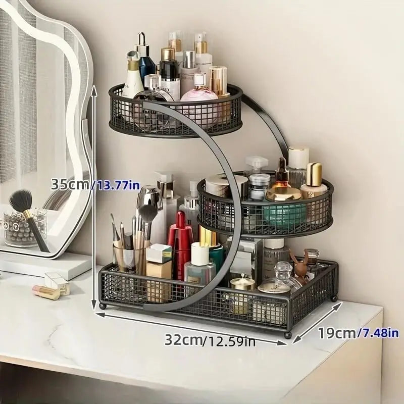 3 Layer Extra Large Cosmetic Storage Rack Polished Metal No Assembly Required for Bathroom Countertop Dressing Table Vanity