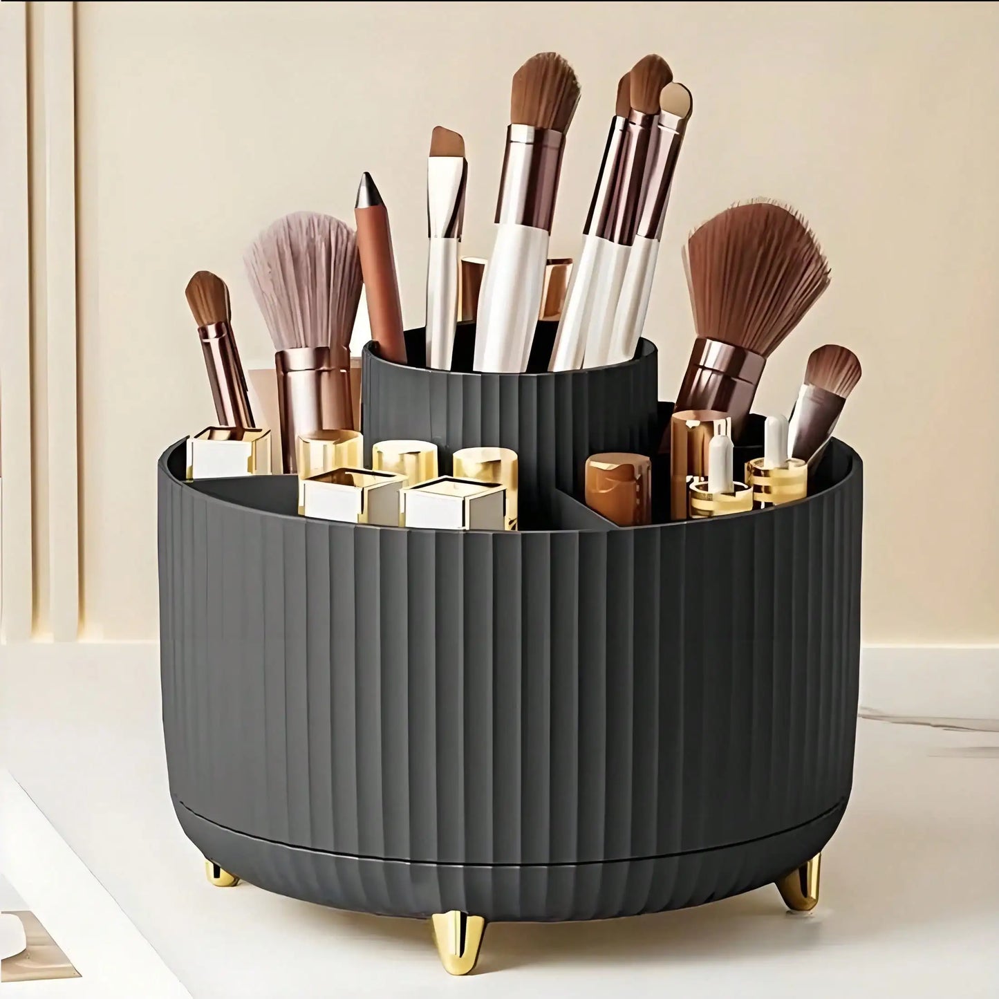 1 Pack 360 Rotating Makeup Organizer Large Capacity Skincare Storage Holder Multi Compartment Cosmetic Display Case for Vanity Bathroom Countertop