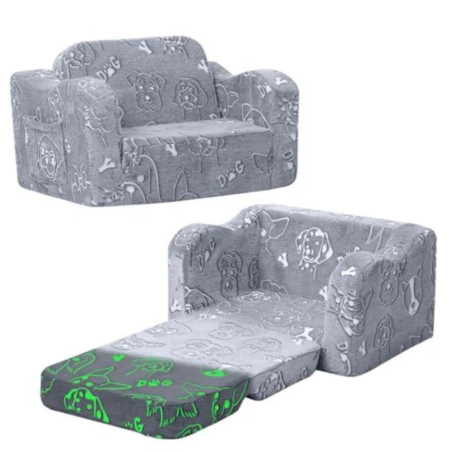 Toddler Couch Fold Out 2-in-1 Convertible Sofa Bed with Soft Corduroy Cover, High-Density Foam Toddler Chair for Ages 1 3, Fold